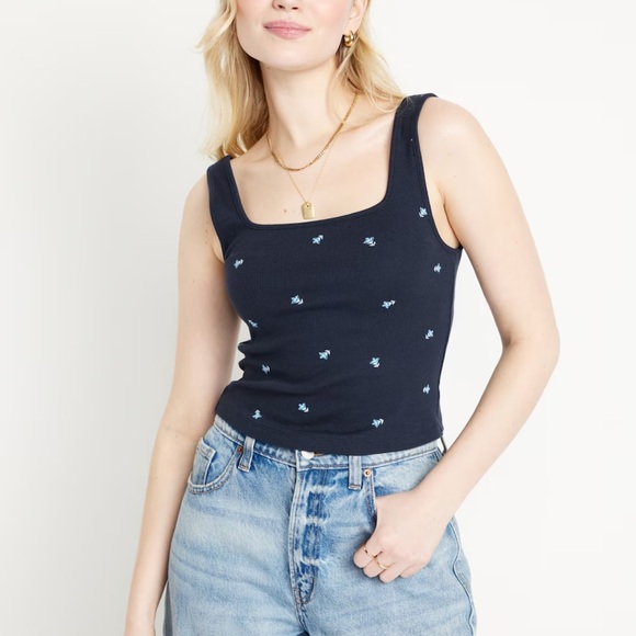 NWT OLD NAVY Ultra-Crop Rib-Knit Top Color: Navy Floral - Picture 2 of 10